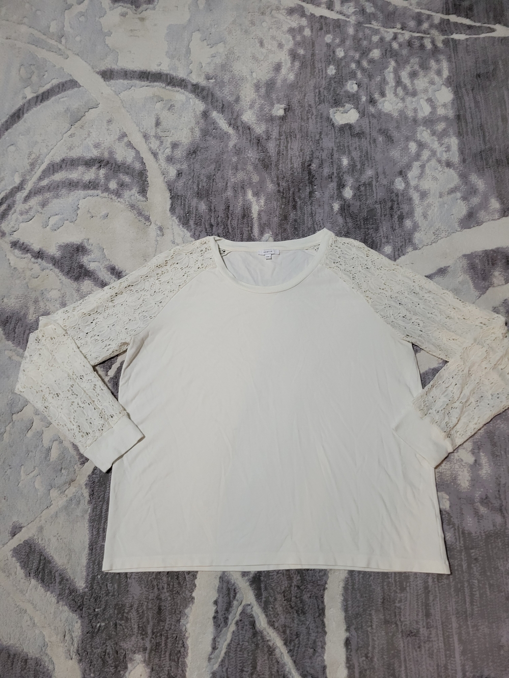 Women's Cream Long Sleeve Lace Raglan Top Size XXL